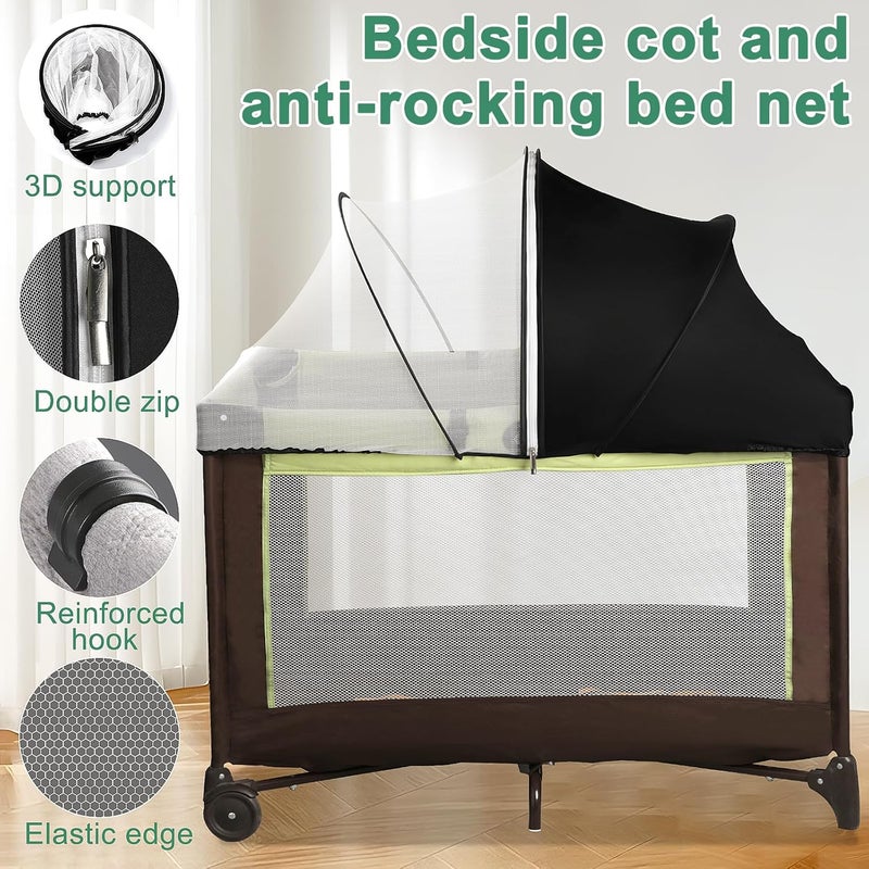 WANRU Pack N Play Tent Cover & Bassinet Canopy - Half-Blackout Breathable Mosquito Net with 2-Way Zipper for Bassinet, Travel Crib, Mini Crib & Playpen to Keep Cats Out (Black-Large) - Image 5